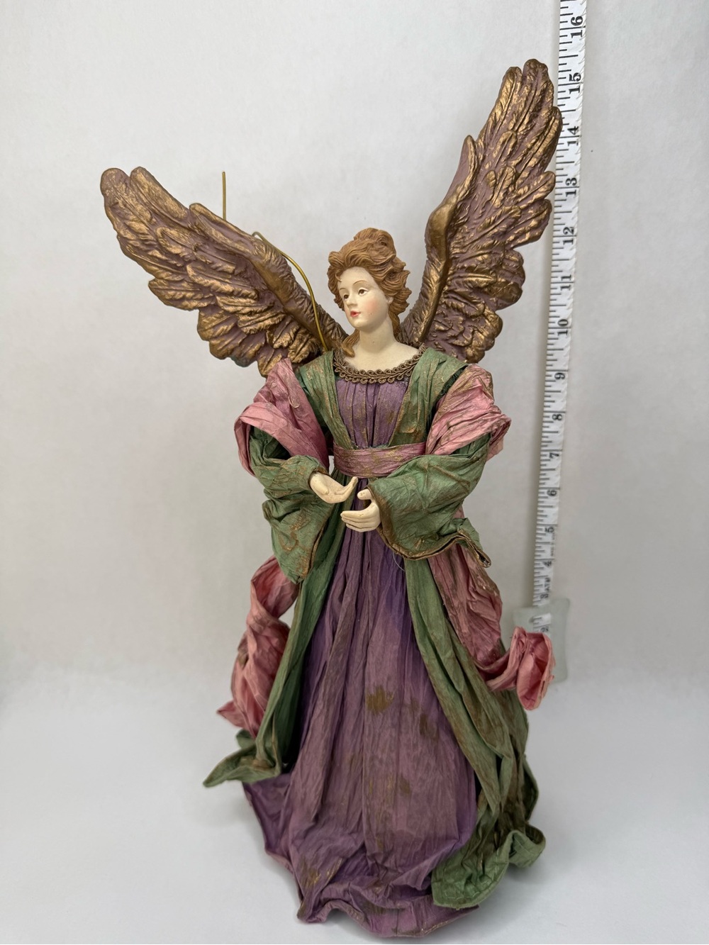 Vintage Cartapesta Paper-Mache Angel Tree Topper, handcrafted 15” - Picture 8 of 8